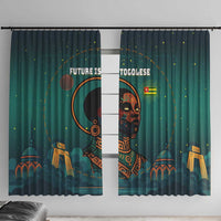 Togo Futuristic Afrocentric Woman Window Curtain with Flag and Stars Design