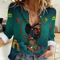 Togo Futuristic Afrocentric Woman Women Casual Shirt with Flag and Stars Design