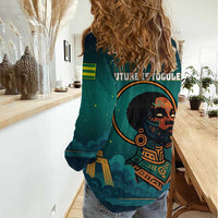Togo Futuristic Afrocentric Woman Women Casual Shirt with Flag and Stars Design