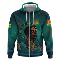 Togo Futuristic Afrocentric Woman Zip Hoodie with Flag and Stars Design