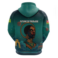 Togo Futuristic Afrocentric Woman Zip Hoodie with Flag and Stars Design