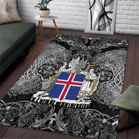 Icelandic Coat of Arms Area Rug Viking Knotwork and National Flag Design
