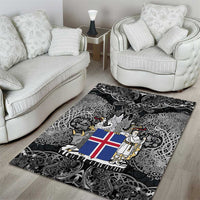 Icelandic Coat of Arms Area Rug Viking Knotwork and National Flag Design