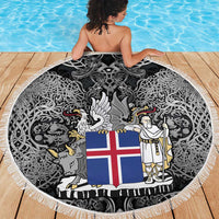 Icelandic Coat of Arms Beach Blanket Viking Knotwork and National Flag Design