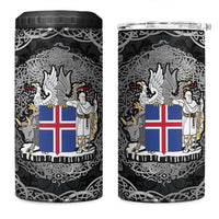 Icelandic Coat of Arms 4 in 1 Can Cooler Tumbler Viking Knotwork and National Flag Design
