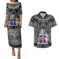 Icelandic Coat of Arms Couples Matching Puletasi and Hawaiian Shirt Viking Knotwork and National Flag Design