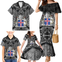 Icelandic Coat of Arms Family Matching Mermaid Dress and Hawaiian Shirt Viking Knotwork and National Flag Design