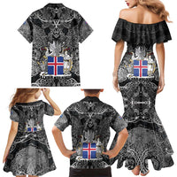 Icelandic Coat of Arms Family Matching Mermaid Dress and Hawaiian Shirt Viking Knotwork and National Flag Design