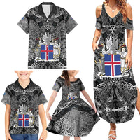 Icelandic Coat of Arms Family Matching Summer Maxi Dress and Hawaiian Shirt Viking Knotwork and National Flag Design