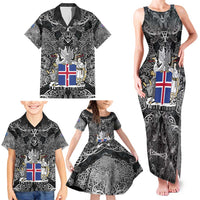 Icelandic Coat of Arms Family Matching Tank Maxi Dress and Hawaiian Shirt Viking Knotwork and National Flag Design