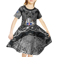 Icelandic Coat of Arms Kid Short Sleeve Dress Viking Knotwork and National Flag Design