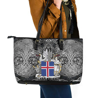 Icelandic Coat of Arms Leather Tote Bag Viking Knotwork and National Flag Design