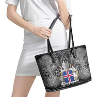 Icelandic Coat of Arms Leather Tote Bag Viking Knotwork and National Flag Design