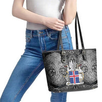 Icelandic Coat of Arms Leather Tote Bag Viking Knotwork and National Flag Design
