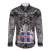 Icelandic Coat of Arms Long Sleeve Button Shirt Viking Knotwork and National Flag Design