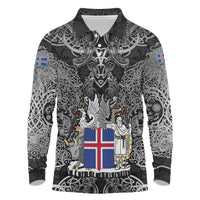 Icelandic Coat of Arms Long Sleeve Polo Shirt Viking Knotwork and National Flag Design