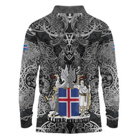 Icelandic Coat of Arms Long Sleeve Polo Shirt Viking Knotwork and National Flag Design