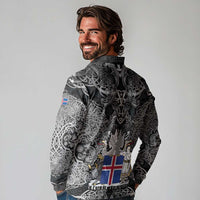 Icelandic Coat of Arms Long Sleeve Polo Shirt Viking Knotwork and National Flag Design