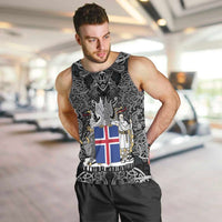 Icelandic Coat of Arms Men Tank Top Viking Knotwork and National Flag Design