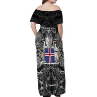 Icelandic Coat of Arms Off Shoulder Maxi Dress Viking Knotwork and National Flag Design