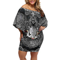 Icelandic Coat of Arms Off Shoulder Short Dress Viking Knotwork and National Flag Design