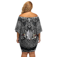 Icelandic Coat of Arms Off Shoulder Short Dress Viking Knotwork and National Flag Design