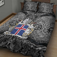 Icelandic Coat of Arms Quilt Bed Set Viking Knotwork and National Flag Design