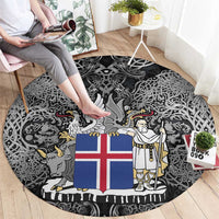 Icelandic Coat of Arms Round Carpet Viking Knotwork and National Flag Design