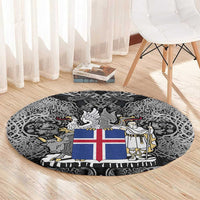 Icelandic Coat of Arms Round Carpet Viking Knotwork and National Flag Design