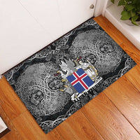 Icelandic Coat of Arms Rubber Doormat Viking Knotwork and National Flag Design