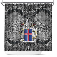 Icelandic Coat of Arms Shower Curtain Viking Knotwork and National Flag Design