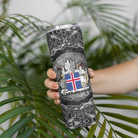 Icelandic Coat of Arms Skinny Tumbler Viking Knotwork and National Flag Design