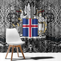 Icelandic Coat of Arms Window Curtain Viking Knotwork and National Flag Design