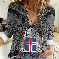 Icelandic Coat of Arms Women Casual Shirt Viking Knotwork and National Flag Design