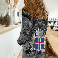 Icelandic Coat of Arms Women Casual Shirt Viking Knotwork and National Flag Design