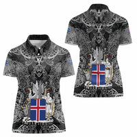 Icelandic Coat of Arms Women Polo Shirt Viking Knotwork and National Flag Design