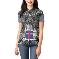 Icelandic Coat of Arms Women Polo Shirt Viking Knotwork and National Flag Design