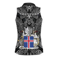Icelandic Coat of Arms Women Sleeveless Polo Shirt Viking Knotwork and National Flag Design