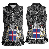 Icelandic Coat of Arms Women Sleeveless Polo Shirt Viking Knotwork and National Flag Design