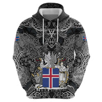 Icelandic Coat of Arms Zip Hoodie Viking Knotwork and National Flag Design