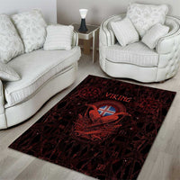 Iceland Vikings Area Rug Norse Runes with Raven and Longship Design Featuring National Flag