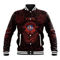 Iceland Vikings Baseball Jacket Norse Runes with Raven and Longship Design Featuring National Flag