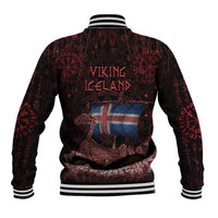 Iceland Vikings Baseball Jacket Norse Runes with Raven and Longship Design Featuring National Flag