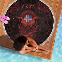 Iceland Vikings Beach Blanket Norse Runes with Raven and Longship Design Featuring National Flag