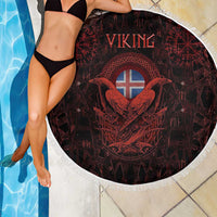 Iceland Vikings Beach Blanket Norse Runes with Raven and Longship Design Featuring National Flag