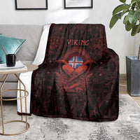 Iceland Vikings Blanket Norse Runes with Raven and Longship Design Featuring National Flag