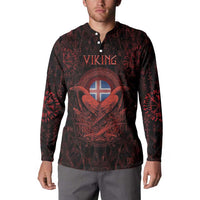 Iceland Vikings Button Sweatshirt Norse Runes with Raven and Longship Design Featuring National Flag