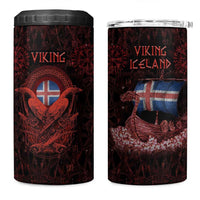 Iceland Vikings 4 in 1 Can Cooler Tumbler Norse Runes with Raven and Longship Design Featuring National Flag