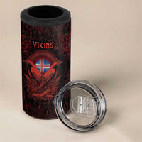 Iceland Vikings 4 in 1 Can Cooler Tumbler Norse Runes with Raven and Longship Design Featuring National Flag