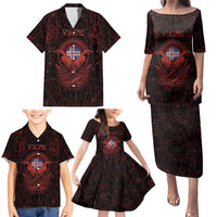 Iceland Vikings Family Matching Puletasi and Hawaiian Shirt Norse Runes with Raven and Longship Design Featuring National Flag